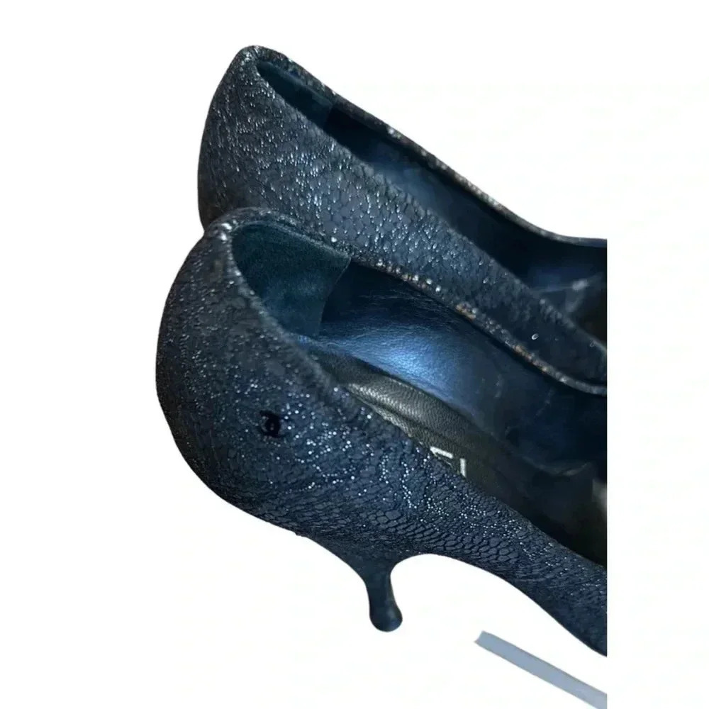 Chanel Black Shimmer Lace Almond Toe Pump Shoes Size 38 - Picture 3 of 10